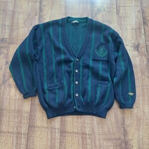 Men's Green and Black Striped Sweater Sailor Navy Academia Made In France L